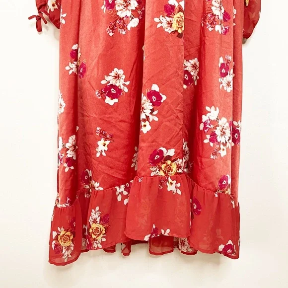 Torrid Burnt Orange Puff Balloon Sleeve Floral Dress Plus Size 30 - Picture 4 of 15